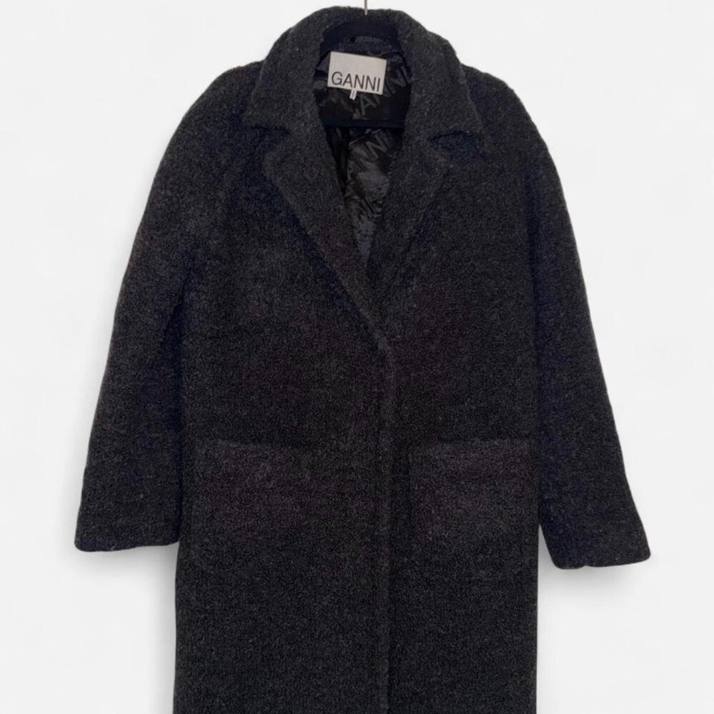 Ganni grey boucle wool coat